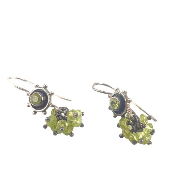 Exquisite 925 India Sterling Silver & Peridot Handmade Dangle Earrings - Picture 2 of 8
